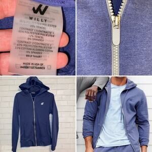 WILLY California 501 Mendocino Blue Zip Up Front Hoodie Small EUC